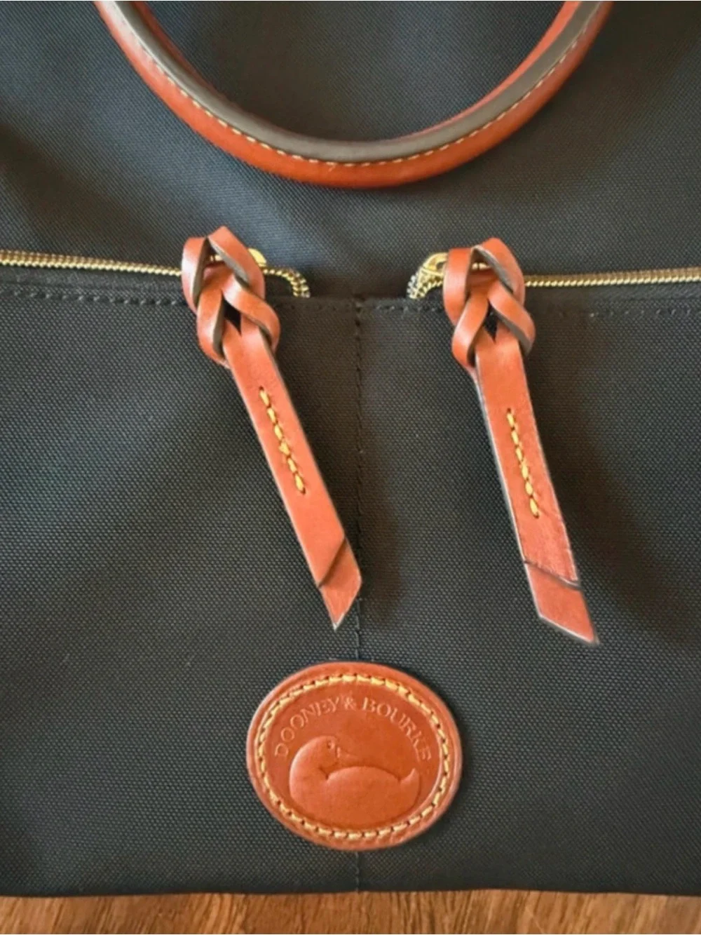 Dooney & Bourke Navy Shoulder Satchel with Brown Leather Trim
